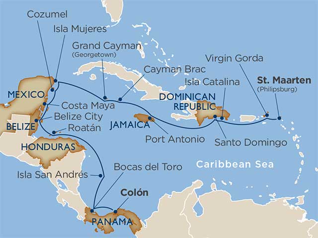 Star Collector: Caribbean Cultures: Latin America & the Greater Antilles Itinerary Map